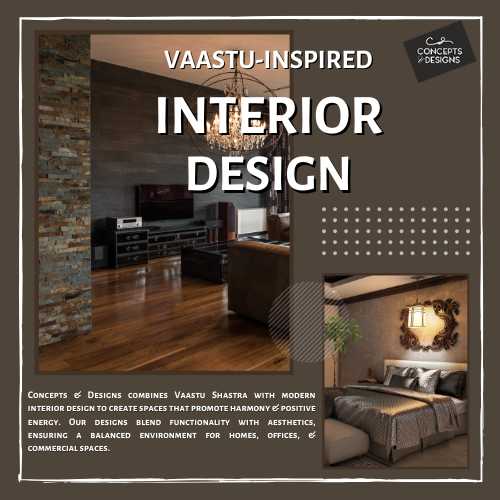 Vaastu-inspired interior design concept with images of living room and bedroom